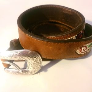 Silver and leather beaded belt